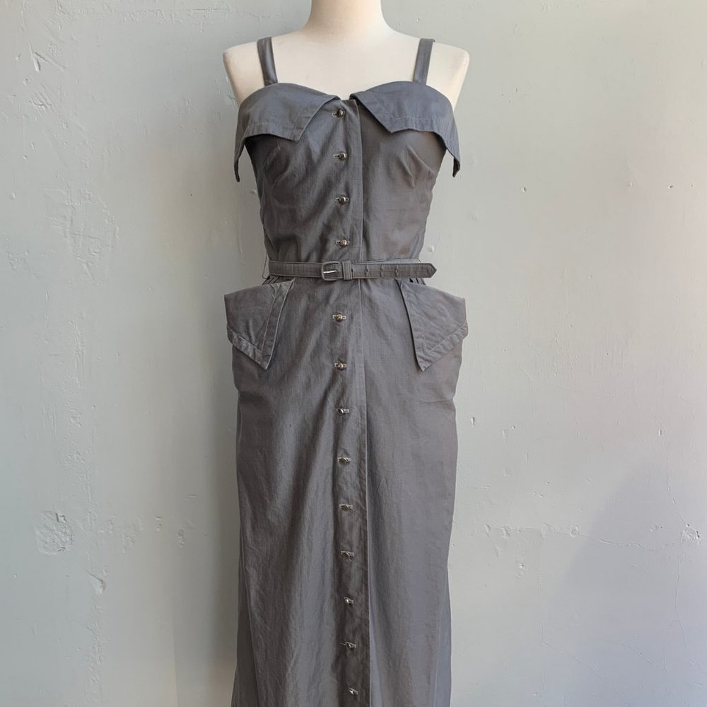 1950s Silver Gray Wiggle Dress 3 Piece Set